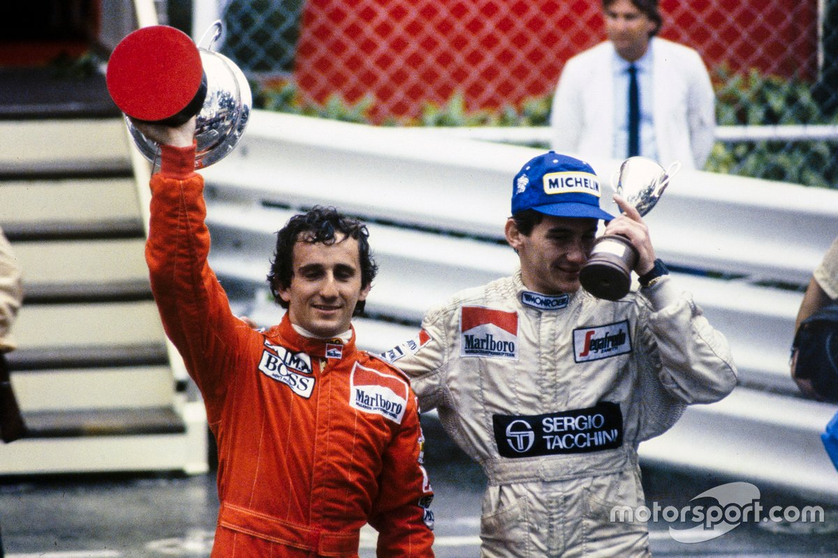 Racewinnaar Alain Prost, McLaren en Ayrton Senna, Toleman