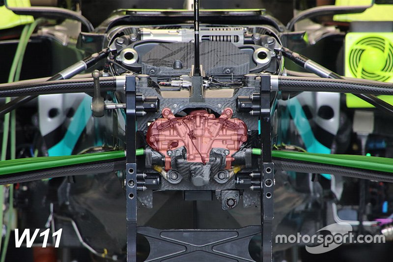 Mercedes W11: ecco la scatola sterzo che nasconde il Dual Axis Steering