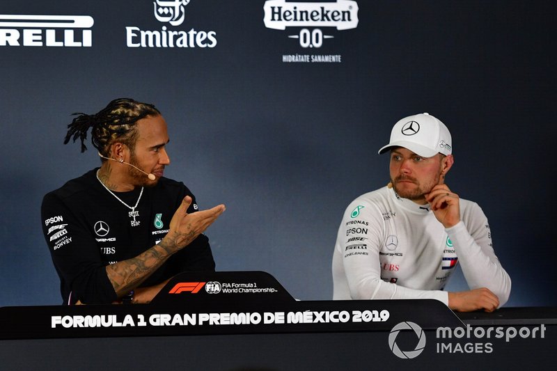 Lewis Hamilton, Mercedes AMG F1, 1st position, and Valtteri Bottas, Mercedes AMG F1, 3rd position, in the Press Conference
