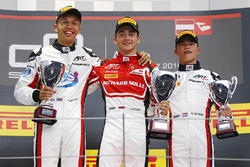 Podium: racewinnaar Charles Leclerc, ART Grand Prix, tweede plaats Alexander Albon, ART Grand Prix,