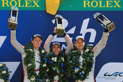 Podium: race winners Timo Bernhard, Earl Bamber, Brendon Hartley, Porsche Team
