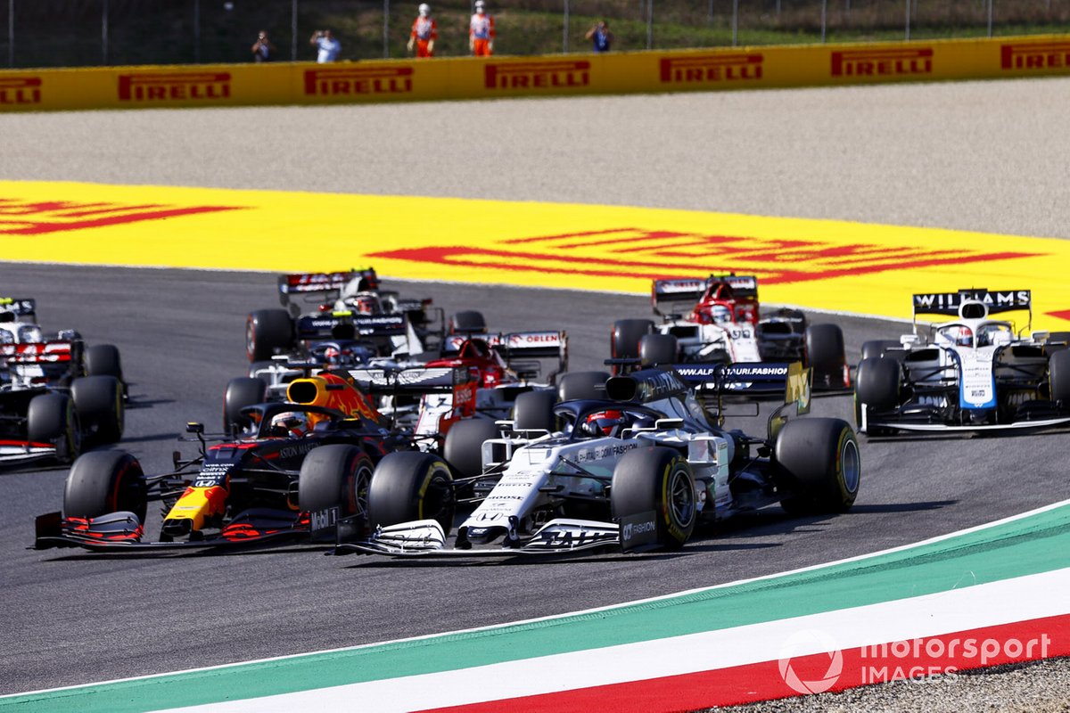 Даниил Квят, AlphaTauri AT01, Макс Ферстаппен, Red Bull Racing RB16, Кими Райкконен, Alfa Romeo Racing C39, Джордж Расселл, Williams FW43
