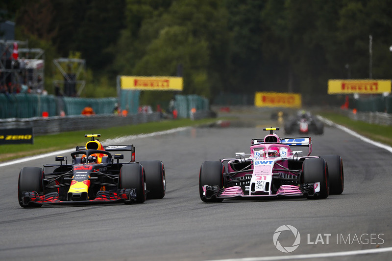 Макс Ферстаппен, Red Bull Racing RB14, Естебан Окон, Racing Point Force India VJM11