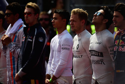 Sergio Perez, Sahara Force India F1 as the grid observes the national anthem