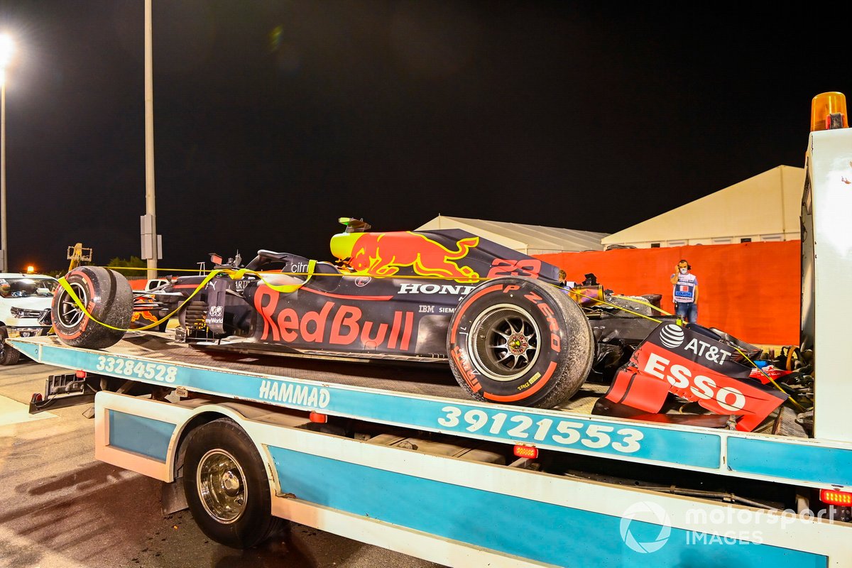 Alex Albon's Red Bull Racing RB16 on the back of a truck