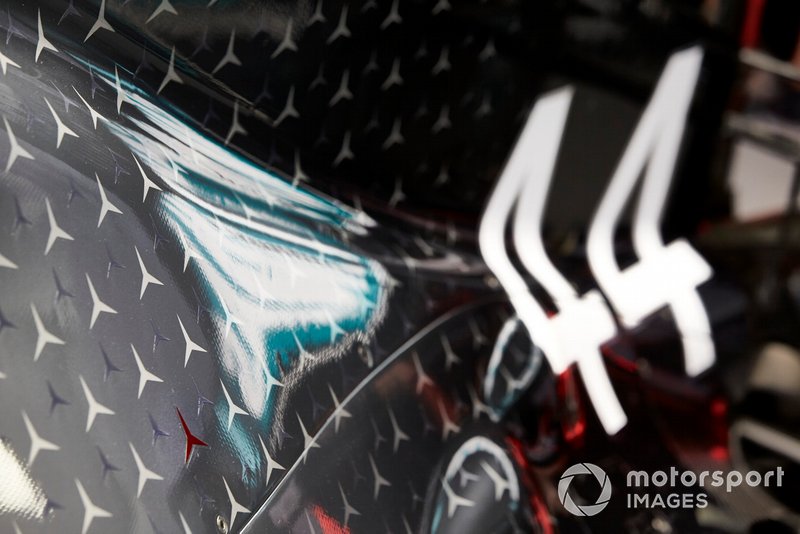 The engine cover on the car of Lewis Hamilton, Mercedes AMG F1 W10