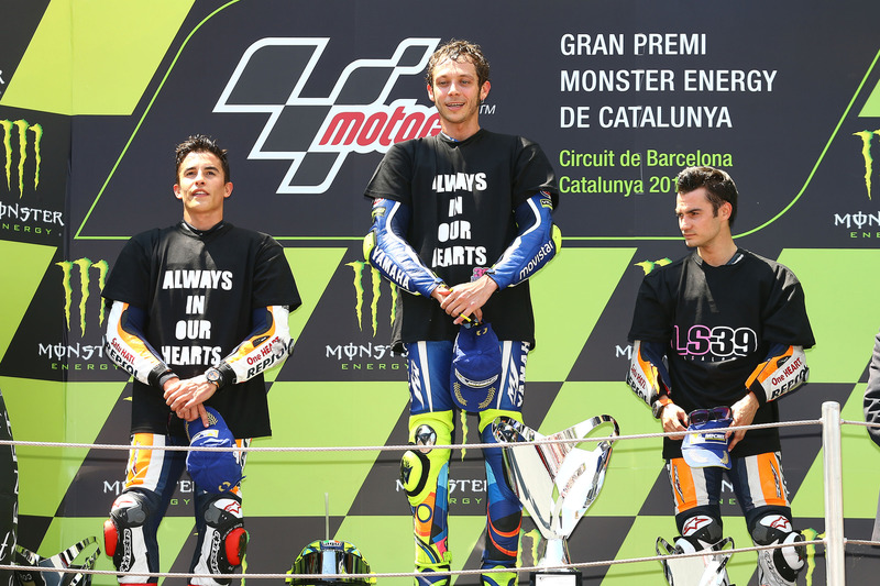 2016: 1. Valentino Rossi, 2. Marc Marquez, 3. Dani Pedrosa