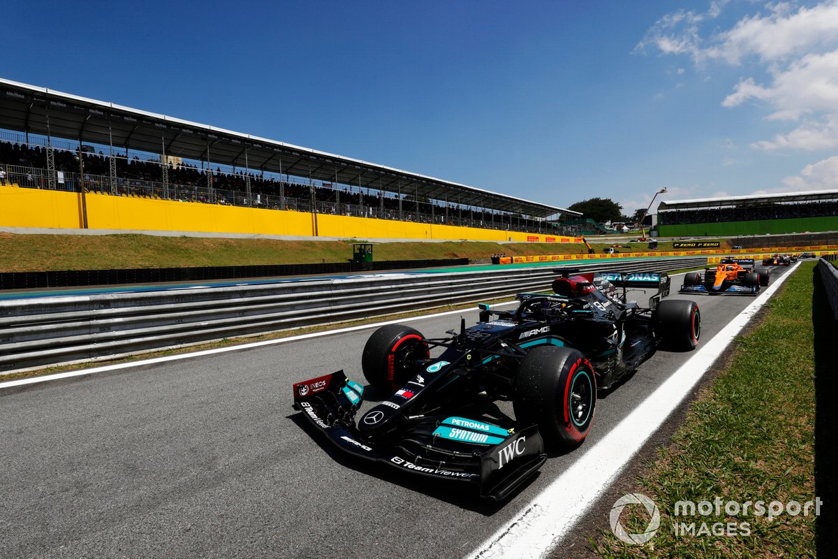 Lewis Hamilton, Mercedes W12, heads to the grid