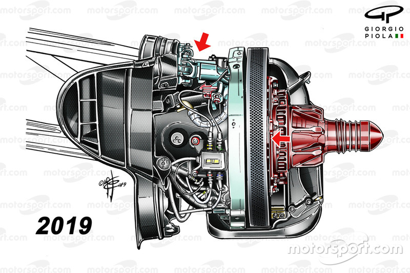 Ferrari SF90, detalle del soporte de la suspensión delantera
