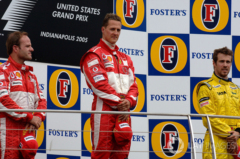 2005: 1. Michael Schumacher, 2. Rubens Barrichello, 3. Tiago Monteiro