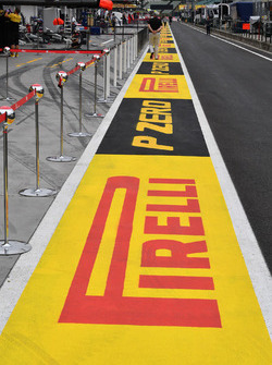 Pit lane and Pirelli branding