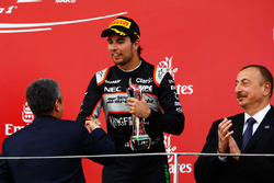 Sergio Perez, Sahara Force India F1 celebrates his third position on the podium