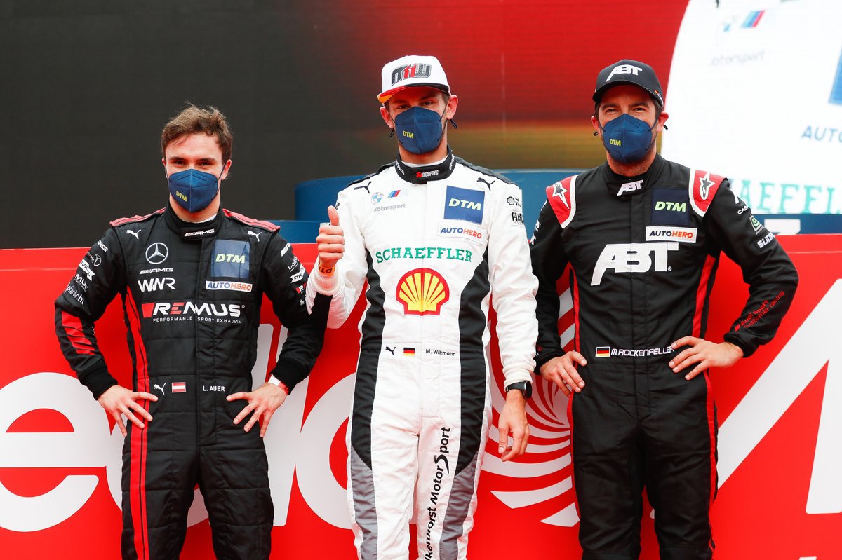 Top 3 after Qualifying 2, Pole sitter Marco Wittmann, Walkenhorst Motorsport, Lucas Auer, Mercedes AMG Team Winward, Mike Rockenfeller, Abt Sportsline