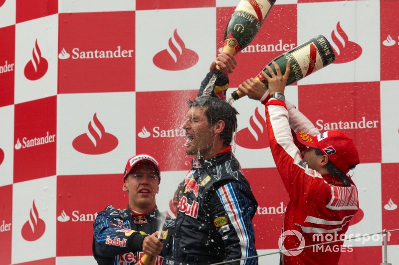 Podium: Winnaar Mark Webber, Red Bull Racing, tweede Sebastian Vettel, Red Bull Racing, derde Felipe Massa, Ferrari