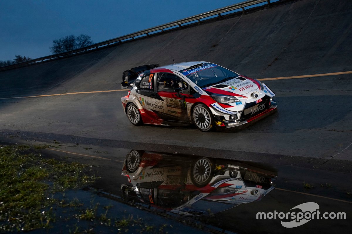 Pereli Toyota Gazoo Racing, Sebastien Ogier, saat memacu mobil Yaris WRC dalam Reli Monza 2020.