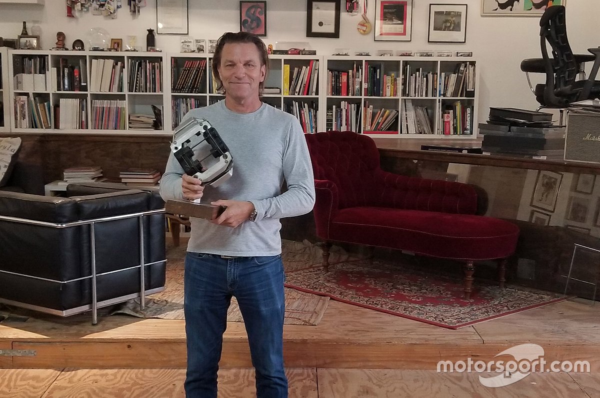 Stefan Johansson with a Ferrari brake caliper