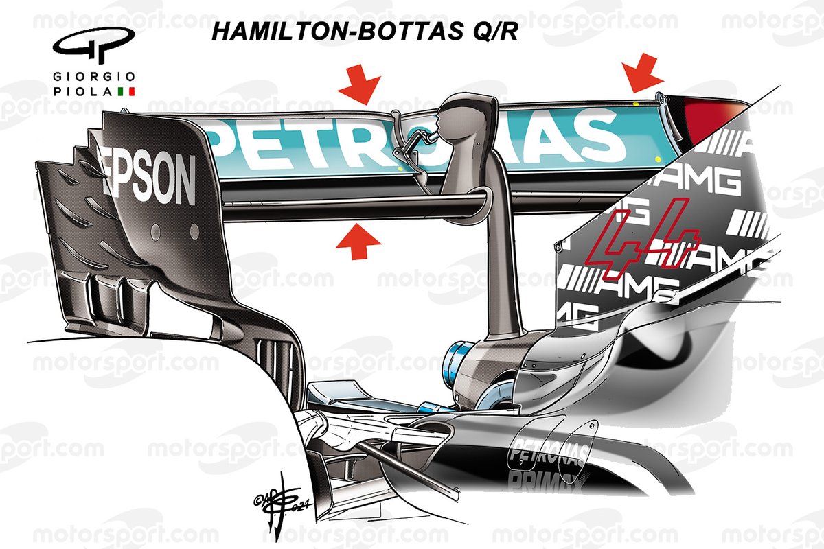 L'ala posteriore della Mercedes W12 usata nelle qualifiche e in gara nel GP del Belgio