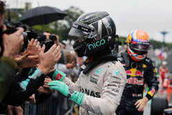 Nico Rosberg, Mercedes AMG F1 celebrates his second position with the team in parc ferme