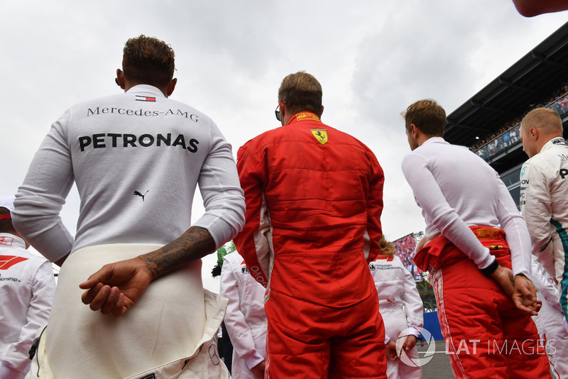 Lewis Hamilton, Mercedes AMG F1, Kimi Raikkonen, Ferrari and Sebastian Vettel, Ferrari