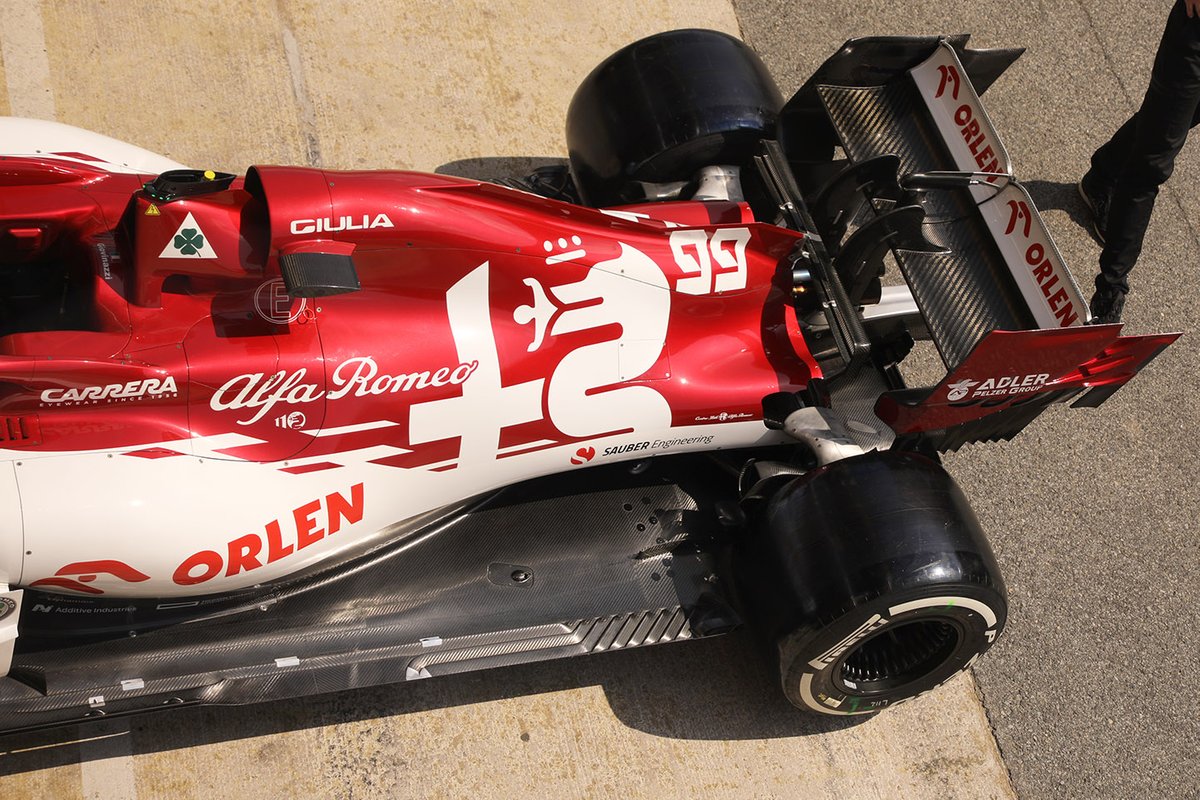 Dettagli dell'ala posteriore dell' Alfa Romeo Racing C39