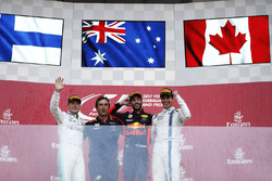 Daniel Ricciardo, Red Bull Racing, celebrates victory on the podium, Valtteri Bottas, Mercedes AMG F1, Lance Stroll, Williams
