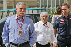 Chase Carey, Formula One Group Vorsitzender mit Bernie Ecclestone und Christian Horner, Red Bull Ra