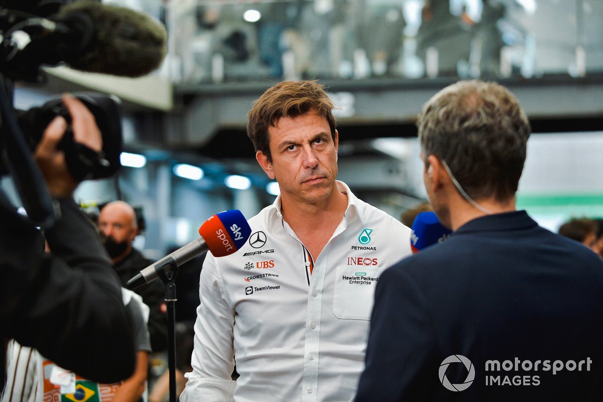 Toto Wolff, Team Principal and CEO, Mercedes AMG speaks to the media