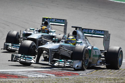 Nico Rosberg, Mercedes W04, leads Lewis Hamilton, Mercedes W04