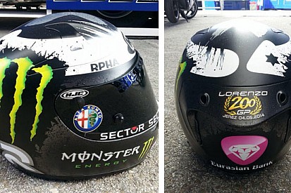 Lorenzo con un casco celebrativo dei 200 Gp