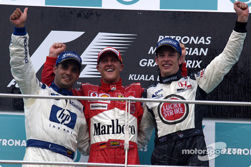 2004: 1. Michael Schumacher, 2. Juan-Pablo Montoya, 3. Jenson Button