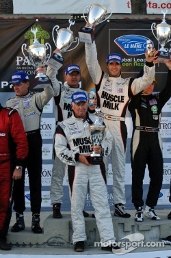 LMP podium: class and overall winners Klaus Graf and Lucas Luhr with team owner Greg Pickett, Long Beach 2011