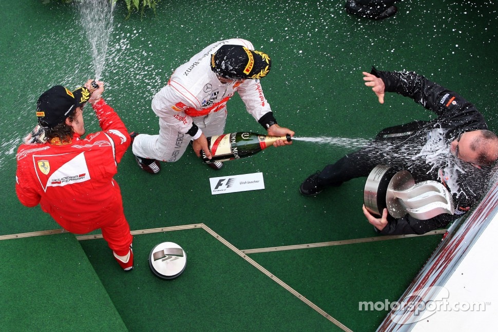 Podium: race winner Lewis Hamilton, McLaren Mercedes, second place Fernando Alonso, Scuderia Ferrari