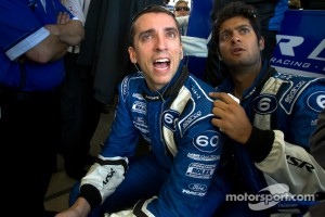 Justin Wilson and Gustavo Yacaman show emotion in the last few laps of the race as a car goes off track