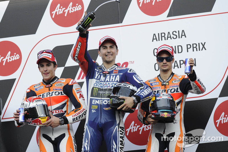 2013: 1. Jorge Lorenzo, 2. Marc Marquez, 3. Dani Pedrosa