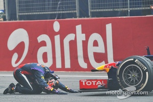 Race winner and World Champion Sebastian Vettel, Red Bull Racing RB9 celebrates at the end of the race