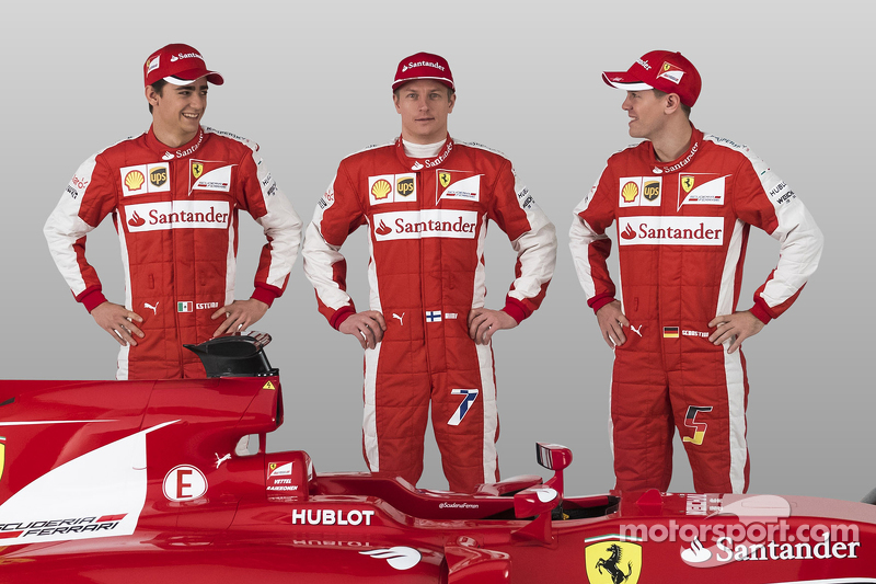 Esteban Gutierrez, Kimi Raikkonen, Sebastian Vettel Ferrari SF15-T ile birlikte