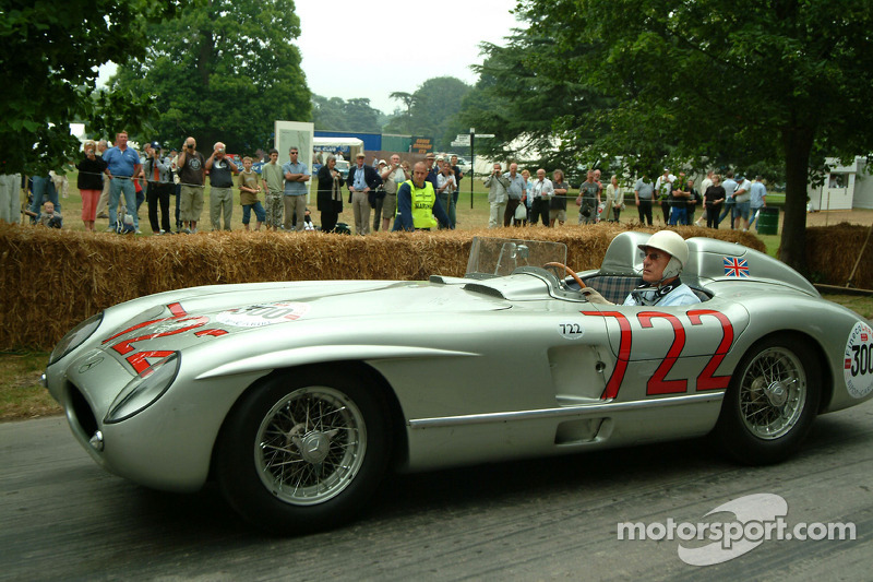 ABOVE: The most popular addition at any historic meeting, here Moss demonstrates his 1955 Mille Miglia-winning Mercedes-Benz 300SLR. TOP: Winning the 1956 Italian Grand Prix at Monza in his personal favorite – a Maserati 250F.