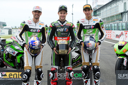 Kenan Sofuoglu, Kawasaki Puccetti Racing; Jonathan Rea, Kawasaki Racing Team; Toprak Razgatlioglu, Kawasaki Puccetti Racing