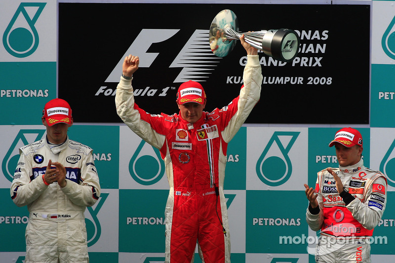 2008: 1. Kimi Raikkonen, 2. Robert Kubica, 3. Heikki Kovalainen