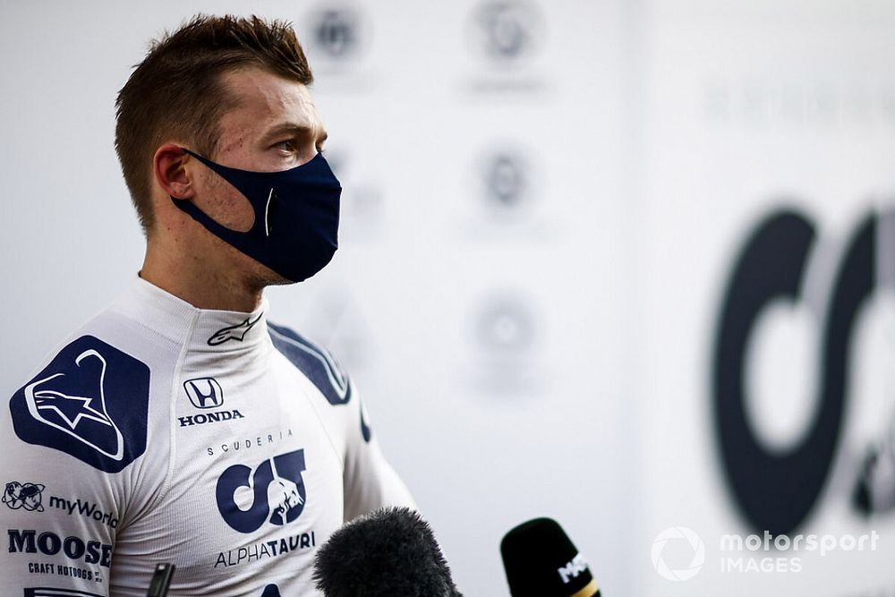 Daniil Kvyat, AlphaTauri, is interviewed after practice