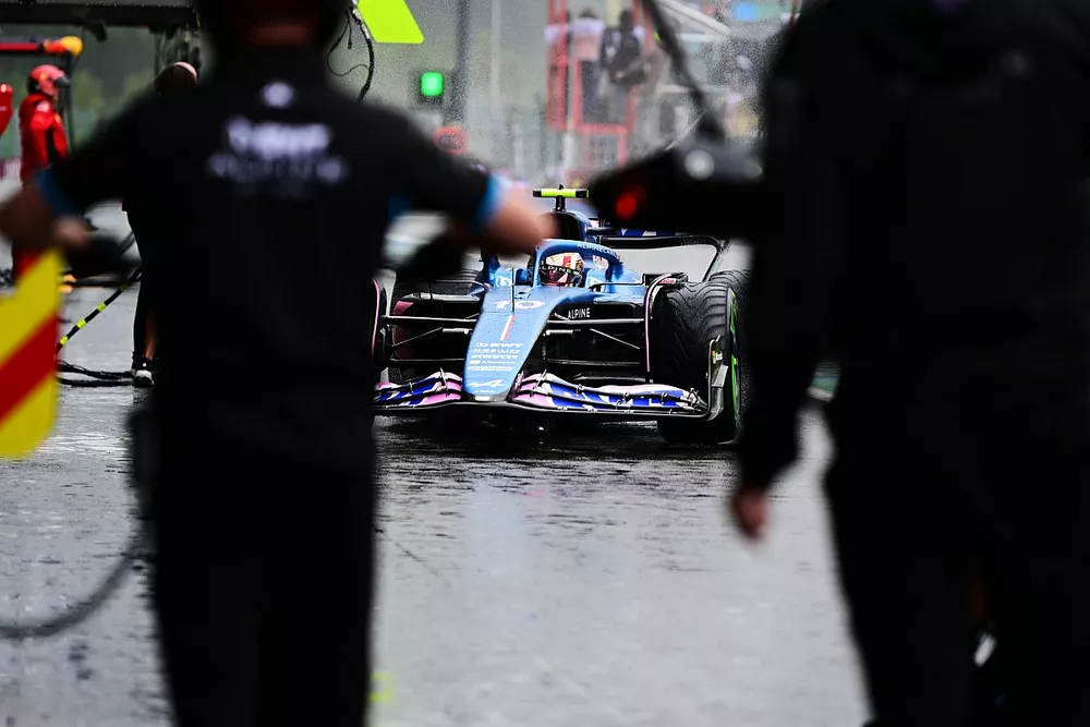 Pierre Gasly, Alpine A523, comes in for a stop during FP1