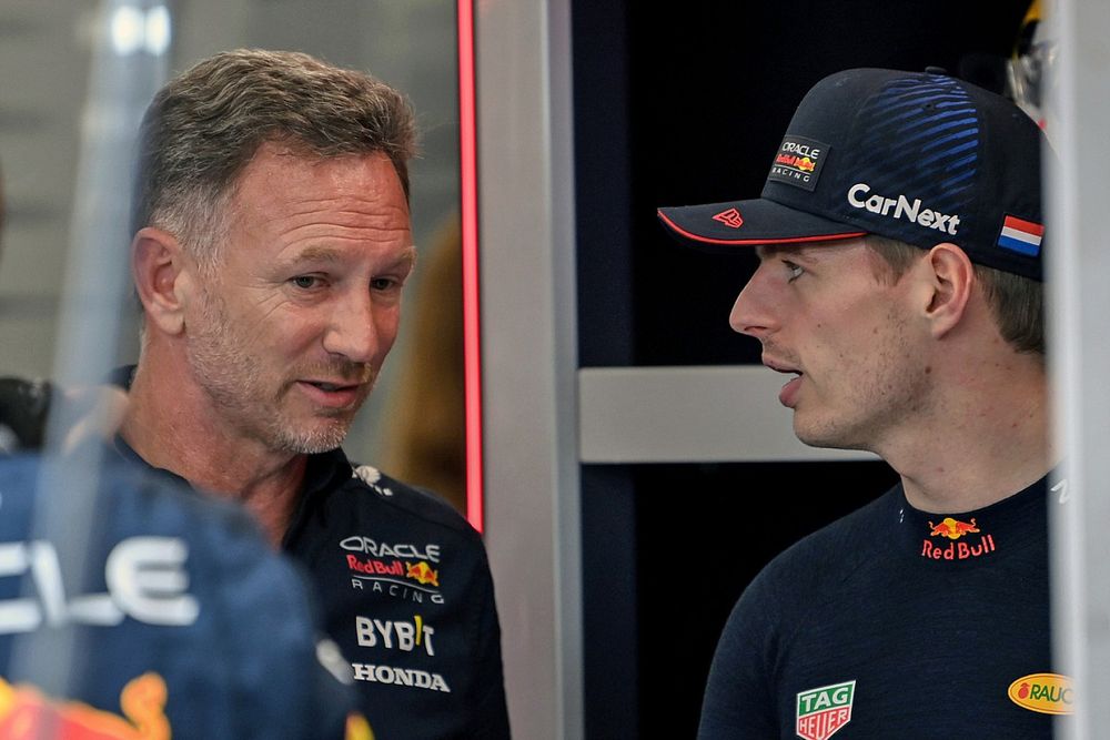 Christian Horner, director de Red Bull Racing, con Max Verstappen, Red Bull Racing