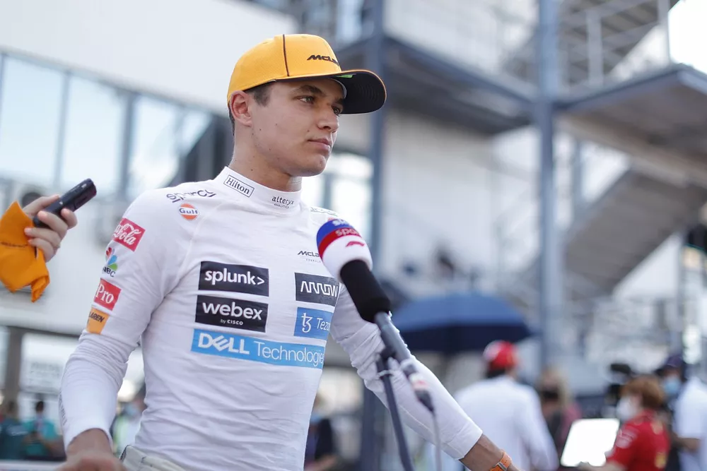 Lando Norris, McLaren, is interviewed after Qualifying