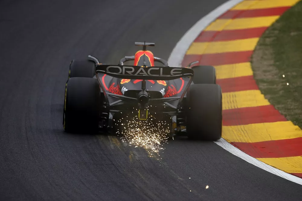 Sparks kick up from Max Verstappen, Red Bull Racing RB18