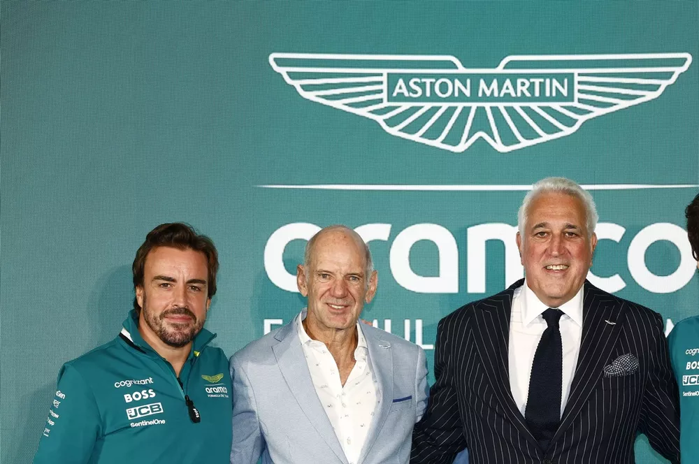 Fernando Alonso, Aston Martin F1 Team, Adrian Newey, Lawrence Stroll, Owner, Aston Martin F1 Team, and Lance Stroll, Aston Martin F1 Team
