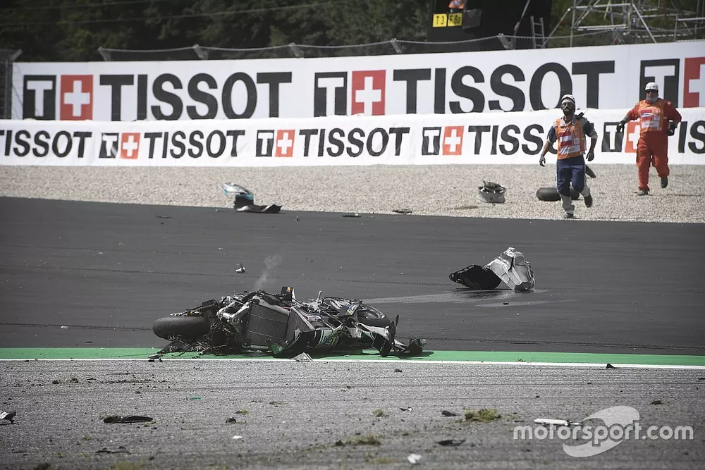 The crashed bike of Franco Morbidelli, Petronas Yamaha SRT