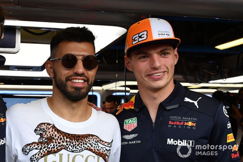 Sergio Ag&uuml;ero, Futbolista con Daniel Ricciardo, Red Bull Racing y Max Verstappen, Red Bull Racing