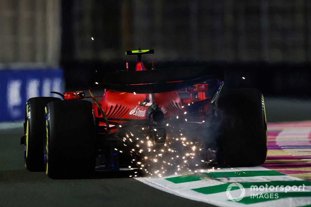 Sparks trail from Carlos Sainz, Ferrari SF-23