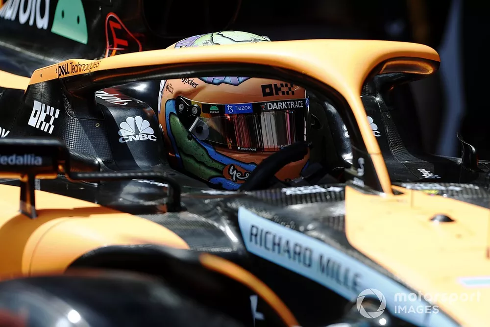 Daniel Ricciardo, McLaren MCL36, leaves the garage