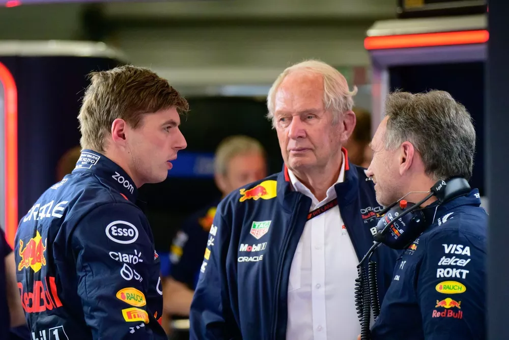 Max Verstappen, Red Bull Racing, Dr. Helmut Marko, Consultant, Red Bull Racing, Christian Horner, Team Principal, Red Bull Racing